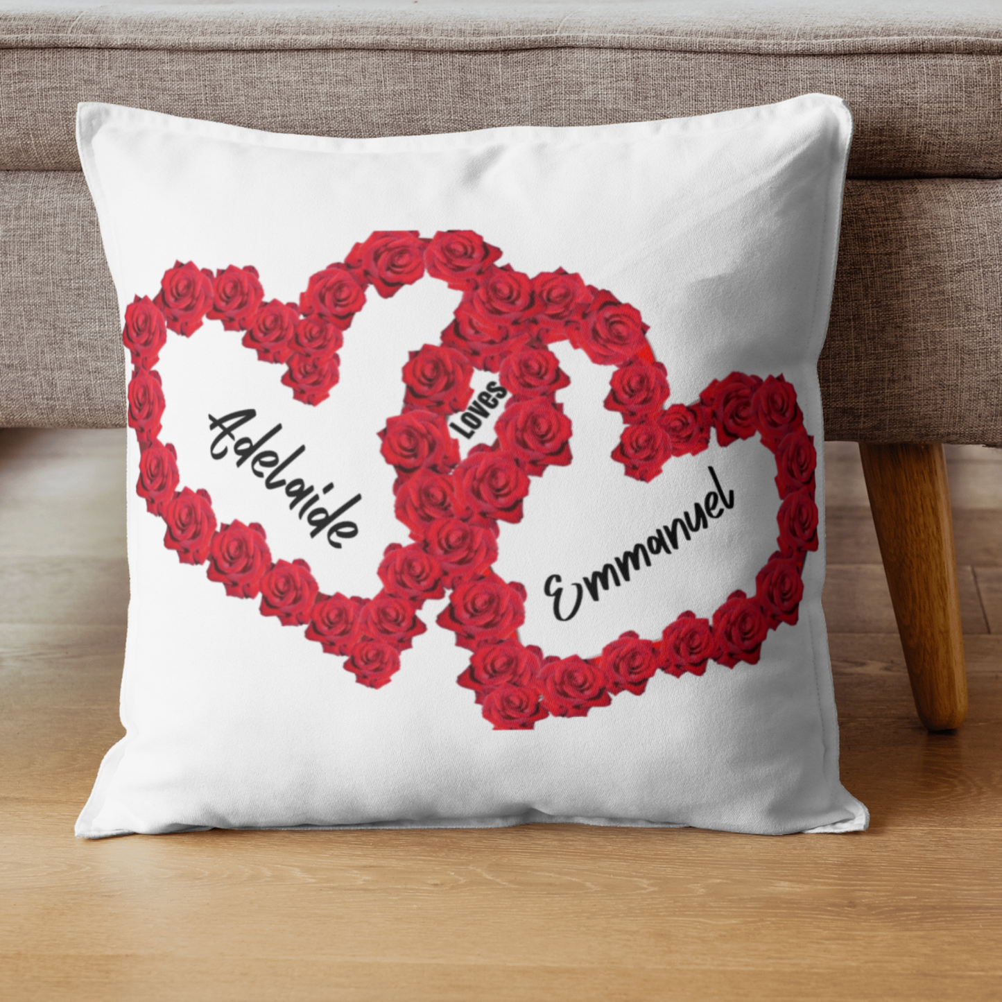 Two Hearts Personalized Square Pillow - Pink Back