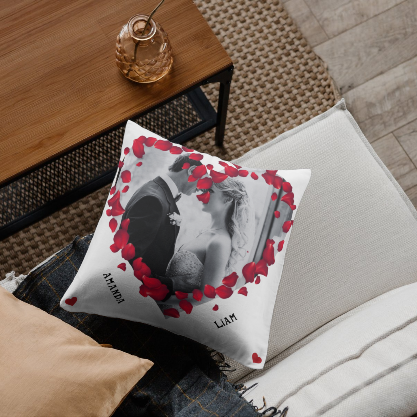 Heart photo personalized Square Pillow - Pink Back